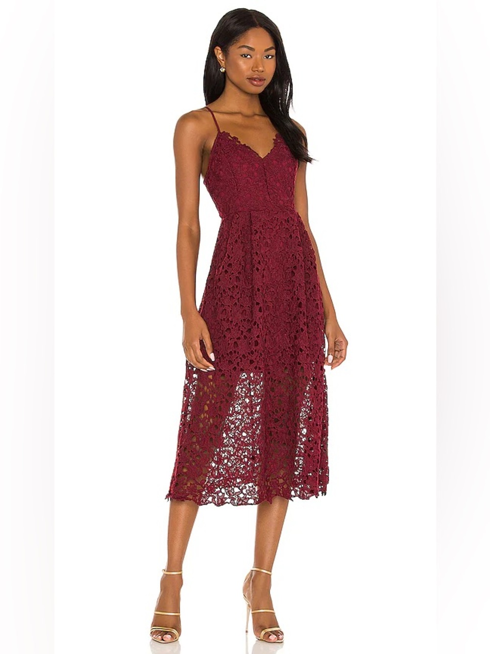 ASTR The Label Burgundy Floral Lace Midi Dress Size M Revolve Wedding Guest EUC